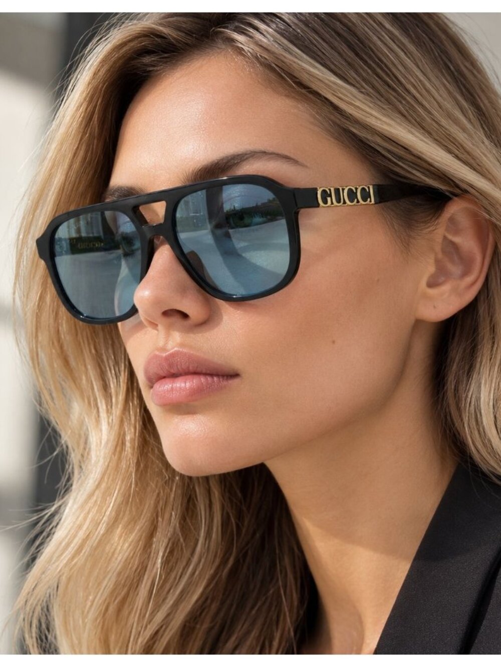 Gucci GG1188S 004 Sunglasses Black Aviator Frame, Blue Lenses